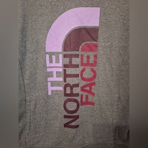 The North Face Gray Sweatshirt with Purple and Red Logo